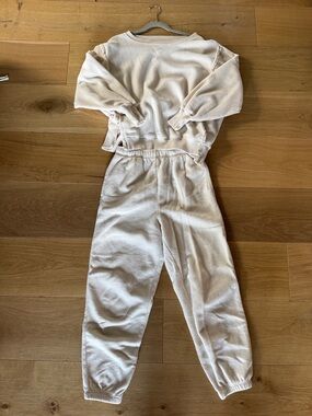 aerie Cream fleece Knit Jogger Set